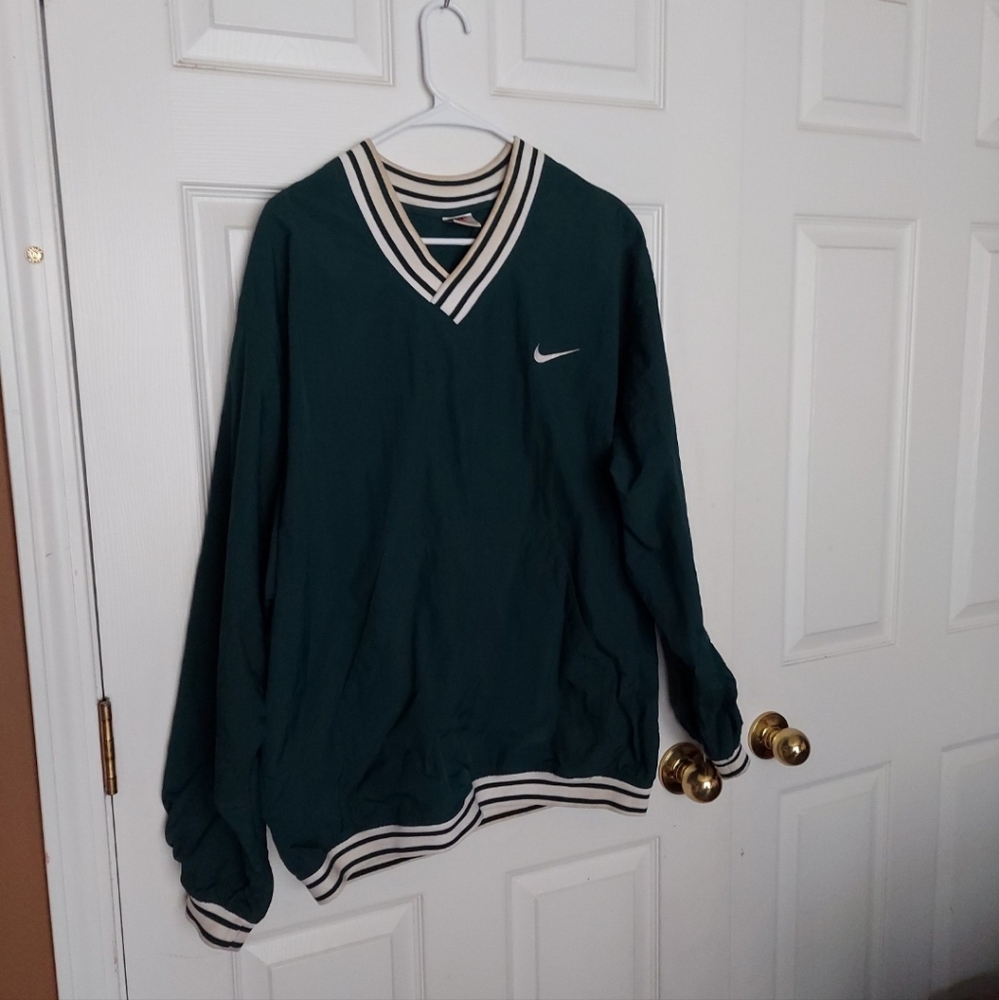 1990s NIKE STADIUM WINDBREAKER JACKET V-NECK PULLOVER Dark Green LG EUC RARE